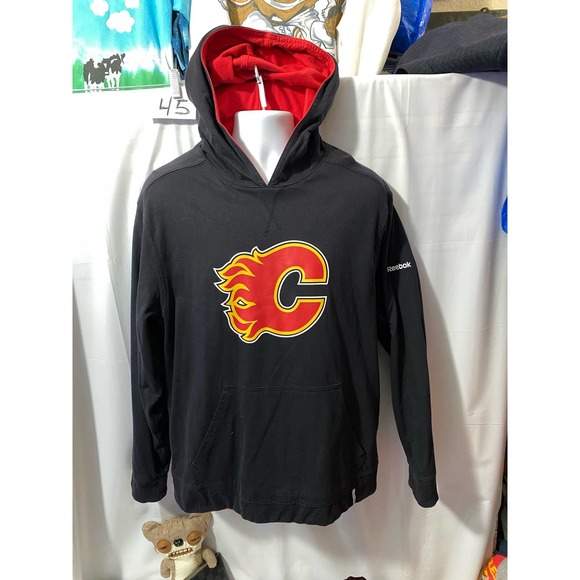 Calgary Flames Hoodie Mens M Black Red Hoodie NHL Hockey Reebok - Picture 2 of 14